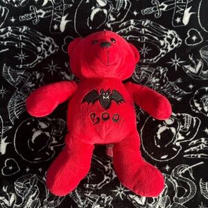 Y2K Sugar Loaf Goth Halloween Red Bear with Boo and Bats